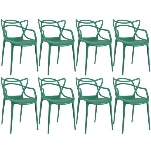Produto Kit 8 Cadeiras de jantar Master Allegra Design Moderno em Polipropileno - Verde escuro