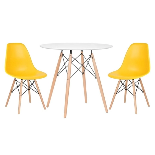 Produto Kit - Mesa Eames 80 cm branco + 2 cadeiras Eames Eiffel Dsw amarelo