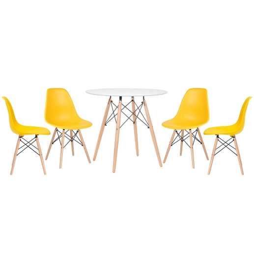 Produto Kit - Mesa Eames 80 cm branco + 4 cadeiras Eames Eiffel DSW amarelo