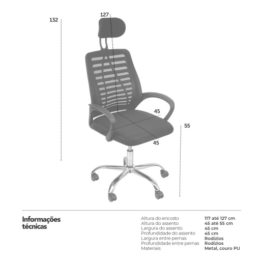 Produto Kit 6 Cadeiras Alta Viena para escritório com rodízios – Preto