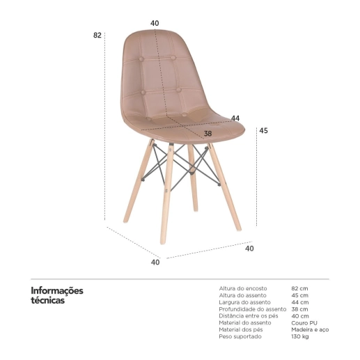 Produto Cadeira de jantar Charles Eames Eiffel Botonê Estofada - Marrom