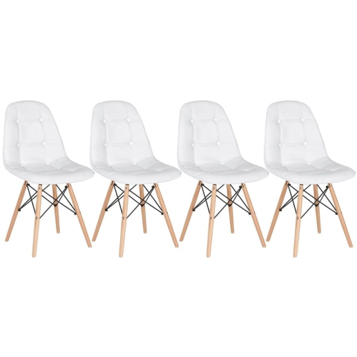 Produto Kit 4 Cadeiras de jantar Charles Eames Eiffel Botonê Estofada - Branco