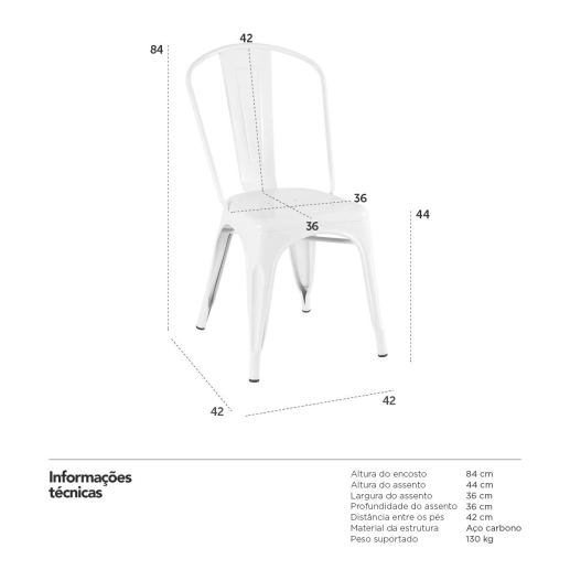 Cadeira de jantar Iron Tolix com design industrial - Branco Produto Cadeira de jantar Iron Tolix com design industrial - Branco