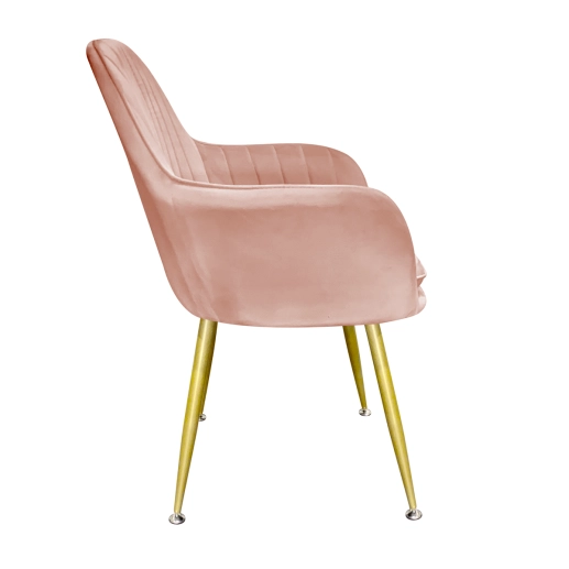 Produto Cadeira Poltrona Lines com pés dourados Suede para sala de jantar - Rosa
