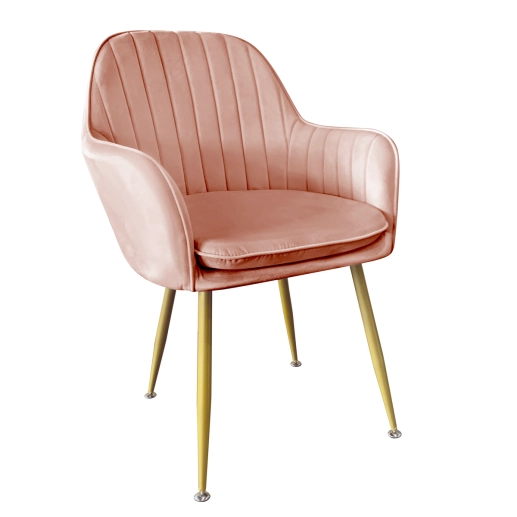 Produto Cadeira Poltrona Lines com pés dourados Suede para sala de jantar - Rosa