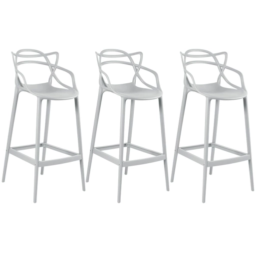 Produto Kit 3 Banquetas alta para bancada Master Allegra em Polipropileno 78 cm - Cinza claro