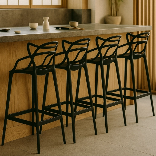 Produto Kit 6 Banquetas alta para bancada Master Allegra em Polipropileno 76 cm - Preto