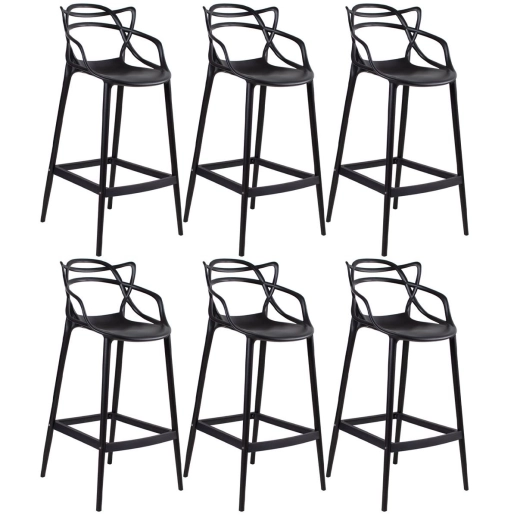 Produto Kit 6 Banquetas alta para bancada Master Allegra em Polipropileno 76 cm - Preto