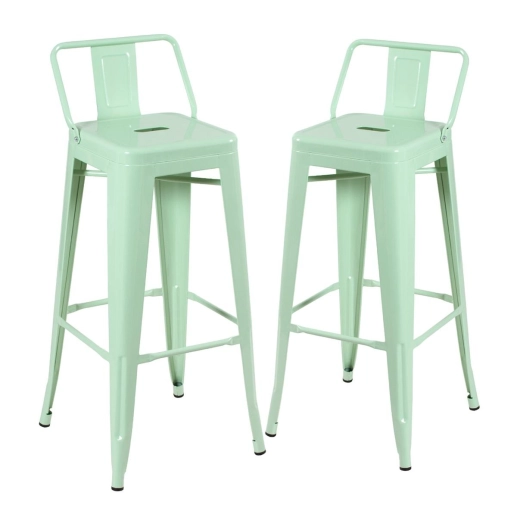 Kit 2 banquetas altas para bancada Iron Tolix com encosto 76 cm – Verde claro Produto Kit 2 banquetas altas para bancada Iron Tolix com encosto 76 cm – Verde claro
