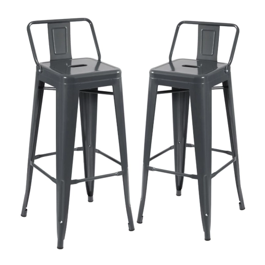 Produto Kit 2 banquetas altas para bancada Iron Tolix com encosto 76 cm – Cinza Escuro