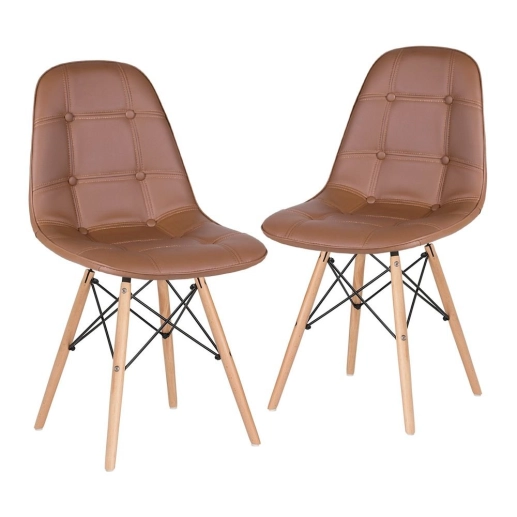 Produto Kit 2 Cadeiras de jantar Charles Eames Eiffel Botonê Estofada - Marrom