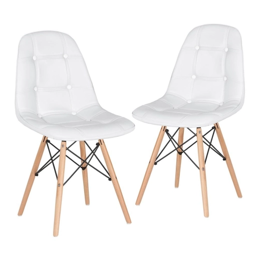 Produto Kit 2 Cadeiras de jantar Charles Eames Eiffel Botonê Estofada - Branco