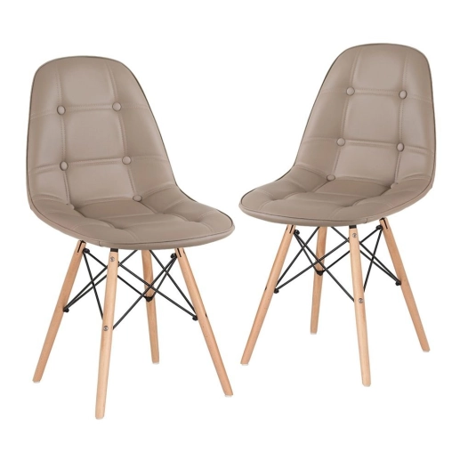 Produto Kit 2 Cadeiras de jantar Charles Eames Eiffel Botonê Estofada - Nude