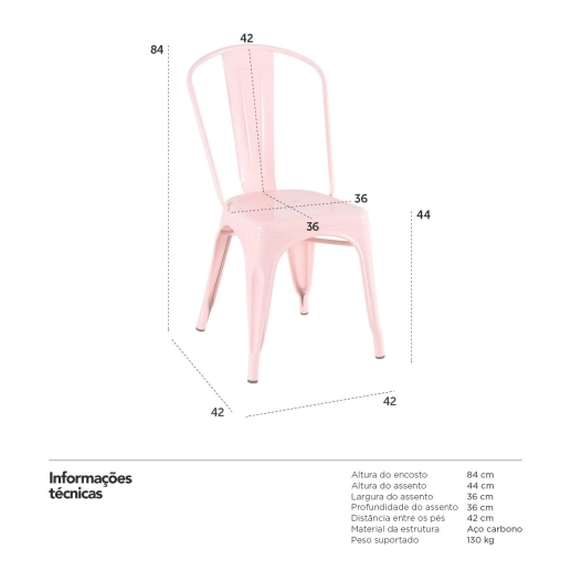 Kit 2 Cadeiras de jantar Iron Tolix com design industrial - Rosa Antigo Produto Kit 2 Cadeiras de jantar Iron Tolix com design industrial - Rosa Antigo