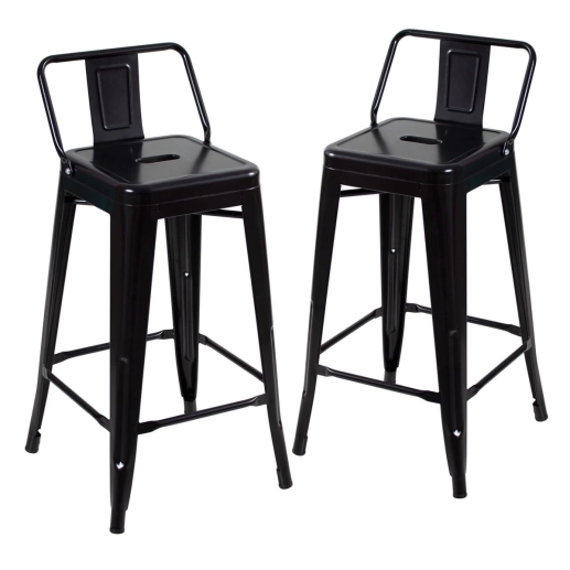 Kit 2 banquetas médias para bancada Iron Tolix com encosto 66 cm – Preto Produto Kit 2 banquetas médias para bancada Iron Tolix com encosto 66 cm – Preto