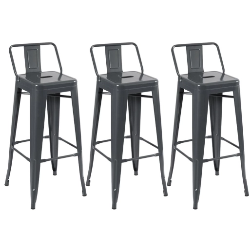Produto Kit 3 banquetas altas para bancada Iron Tolix com encosto 76 cm – Cinza Escuro