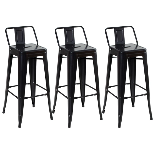Produto Kit 3 banquetas altas para bancada Iron Tolix com encosto 76 cm – Preto Semibrilho