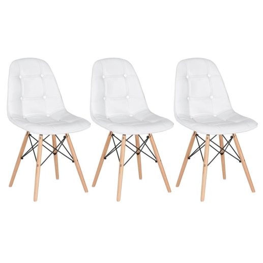 Produto Kit 3 Cadeiras de jantar Charles Eames Eiffel Botonê Estofada – Branco