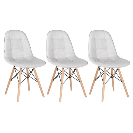 Produto Kit 3 Cadeiras de jantar Charles Eames Eiffel Botonê Estofada - Cinza claro