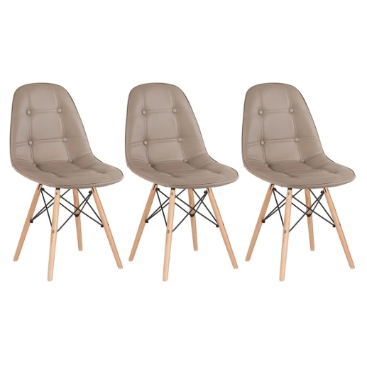 Produto Kit 3 Cadeiras de jantar Charles Eames Eiffel Botonê Estofada – Nude