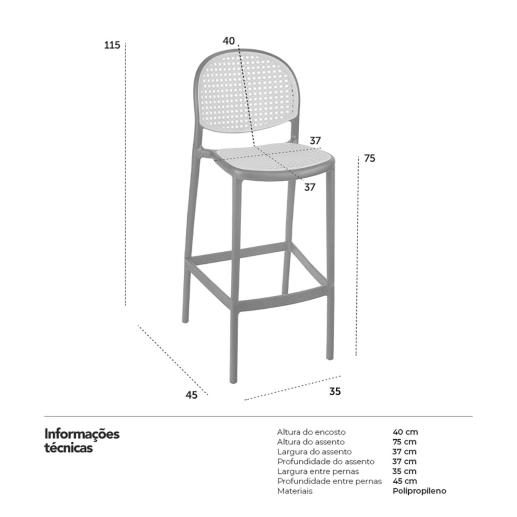 Produto Kit 4 Banquetas alta para bancada Mumbai com assento anatômico 78 cm – Branco