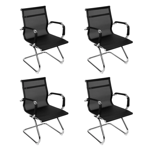 Kit 4 Cadeiras Tela para Escritório com Base Fixa - Preto Produto Kit 4 Cadeiras Tela para Escritório com Base Fixa - Preto