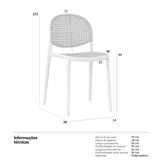Produto Kit 4 Cadeiras de jantar Mumbai de telinha com design contemporâneo e assento anatômico – Branco