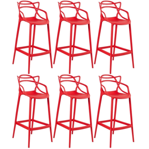Produto Kit 6 Banquetas alta para bancada Master Allegra em Polipropileno 78 cm - Vermelho