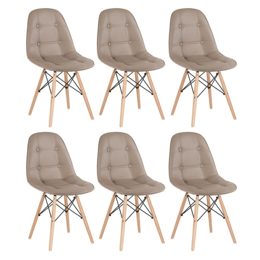 Produto Kit 6 Cadeiras de jantar Charles Eames Eiffel Botonê Estofada - Nude