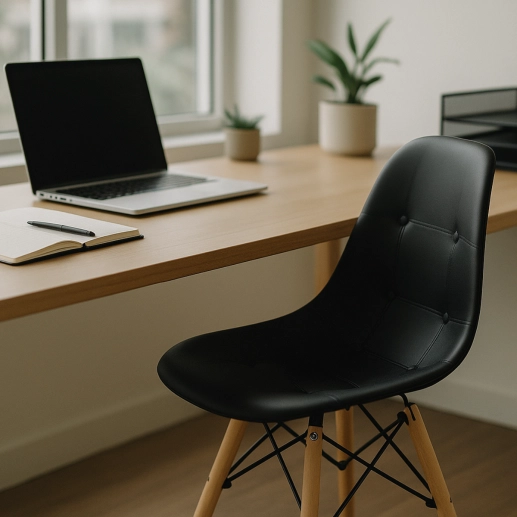 Produto Kit 6 Cadeiras de jantar Charles Eames Eiffel Botonê Estofada - Preto