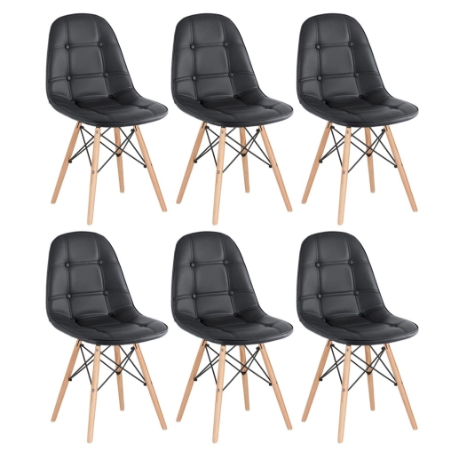 Produto Kit 6 Cadeiras de jantar Charles Eames Eiffel Botonê Estofada - Preto