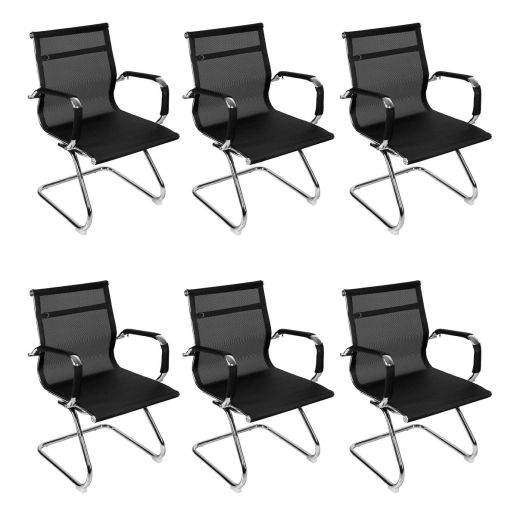 Kit 6 Cadeiras Tela para Escritório com Base Fixa - Preto Produto Kit 6 Cadeiras Tela para Escritório com Base Fixa - Preto
