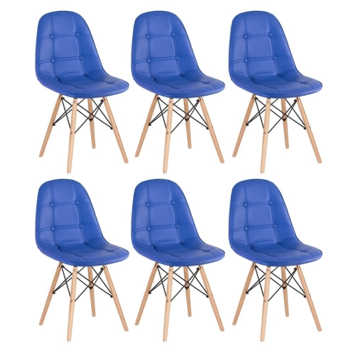Produto Kit 6 Cadeiras de jantar Charles Eames Eiffel Botonê Estofada - Azul