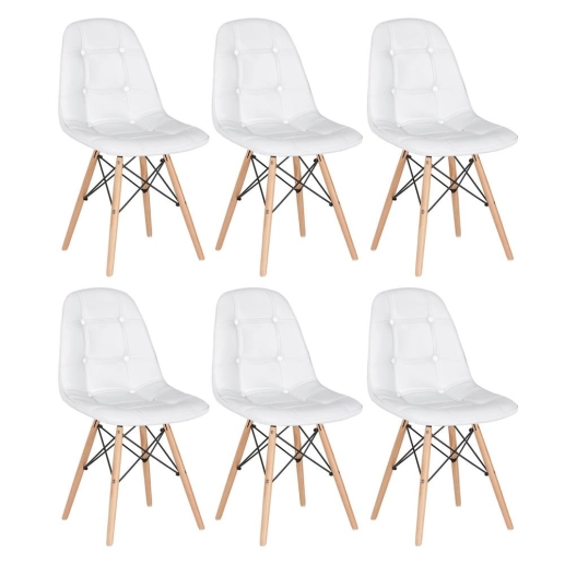 Produto Kit 6 Cadeiras de jantar Charles Eames Eiffel Botonê Estofada - Branco