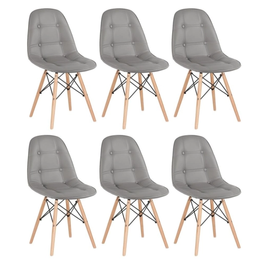 Produto Kit 6 Cadeiras de jantar Charles Eames Eiffel Botonê Estofada - Cinza