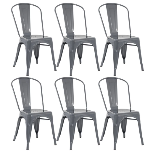 Kit 6 Cadeiras de jantar Iron Tolix com design industrial - Cinza Escuro Produto Kit 6 Cadeiras de jantar Iron Tolix com design industrial - Cinza Escuro