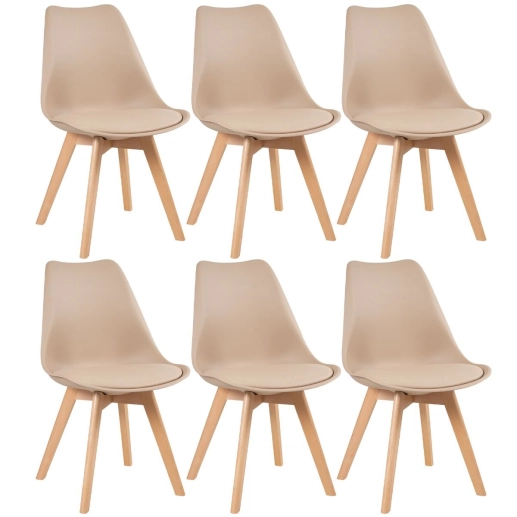 Kit 6 cadeiras de jantar Leda com assento estofado e design moderno – Nude Produto Kit 6 cadeiras de jantar Leda com assento estofado e design moderno – Nude