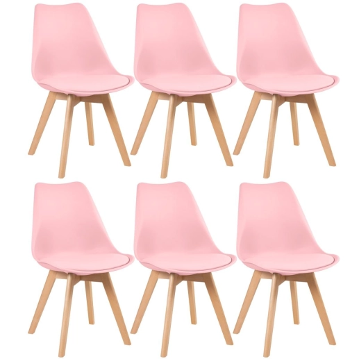 Produto Kit 6 cadeiras de jantar Leda com assento estofado e design moderno – Rosa-claro