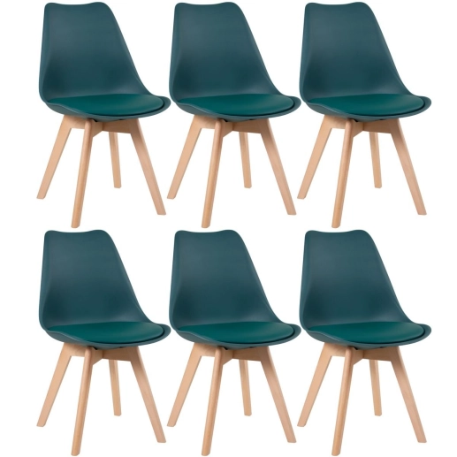 Produto Kit 6 cadeiras de jantar Leda com assento estofado e design moderno – Verde-escuro