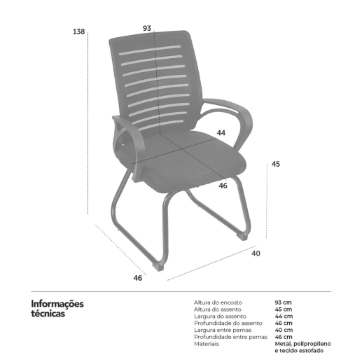 Produto Kit 6 Cadeiras Office Escritório Base Fixa Viena, Preto