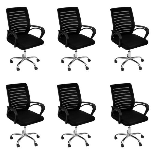 Kit 6 Cadeiras Office Escritório Base Rodízios Giratória Viena, Preto Produto Kit 6 Cadeiras Office Escritório Base Rodízios Giratória Viena, Preto