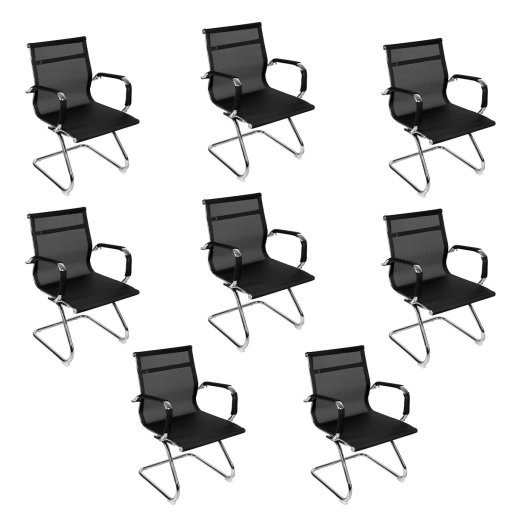 Kit 8 Cadeiras Tela para Escritório com Base Fixa - Preto Produto Kit 8 Cadeiras Tela para Escritório com Base Fixa - Preto