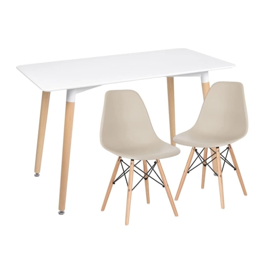Produto Kit Mesa de jantar retangular Eames 60 x 120 cm branco + 2 cadeiras Eiffel DSW Nude