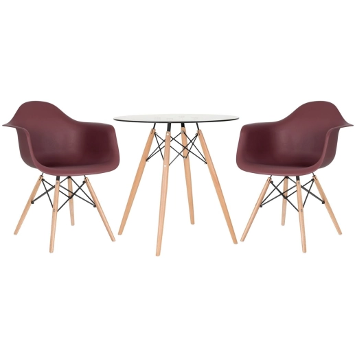 Produto Kit Mesa de Vidro Eames 70 cm + 2 Cadeiras Eames DAW - Marrom