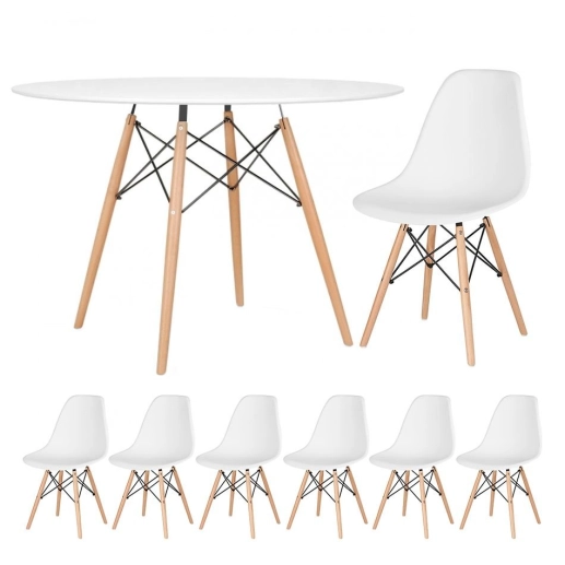 Produto Kit Mesa Eames 120 cm + 6 Cadeiras Eames DSW - Branco