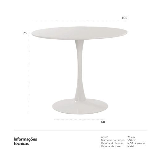 Produto Mesa de jantar redonda Tulipa Saarinen 100 cm - Branco