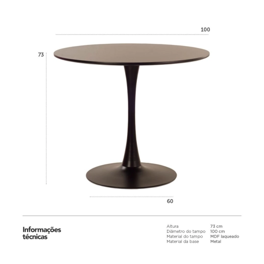 Produto Mesa de jantar redonda Tulipa Saarinen 100 cm - Preto
