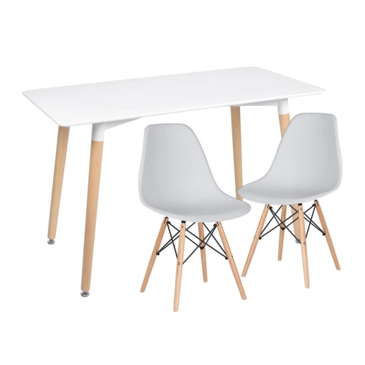 Produto Mesa de Jantar Retangular Eames 60 x 120 cm + 2 Cadeiras Eiffel DSW - Cinza claro