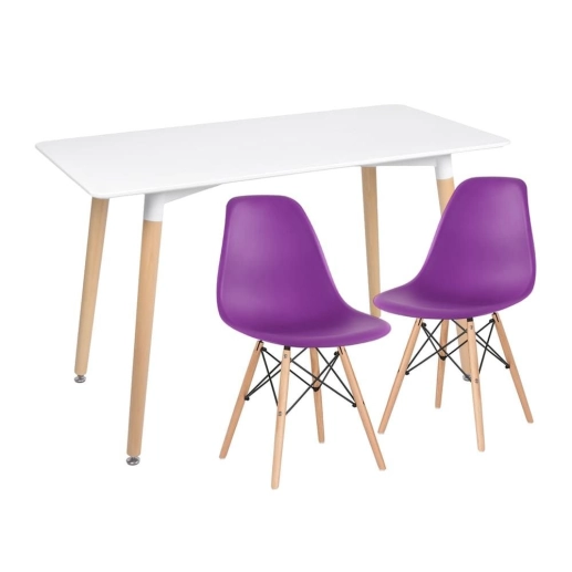 Produto Mesa de Jantar Retangular Eames 60 x 120 cm + 2 Cadeiras Eiffel Dsw - Roxo