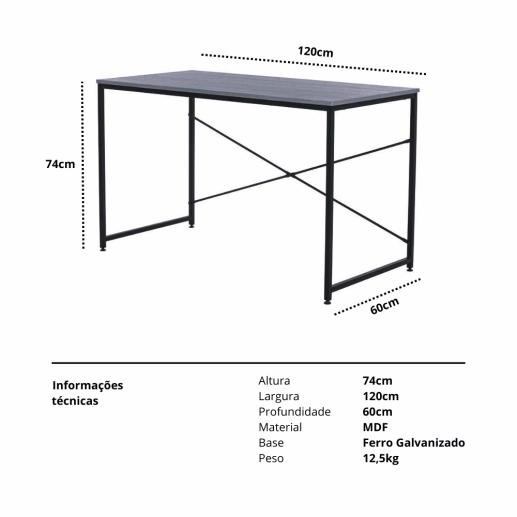 Mesa Escrivaninha de Escritório Oslo 120 cm X 60 cm - Preto Produto Mesa Escrivaninha de Escritório Oslo 120 cm X 60 cm - Preto